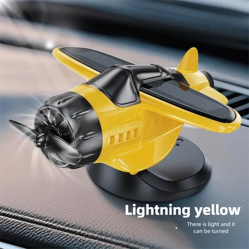 Solar Airplane Car Ornament – 360° Rotating Aircraft Dashboard Decor (Center Console Accessory)
