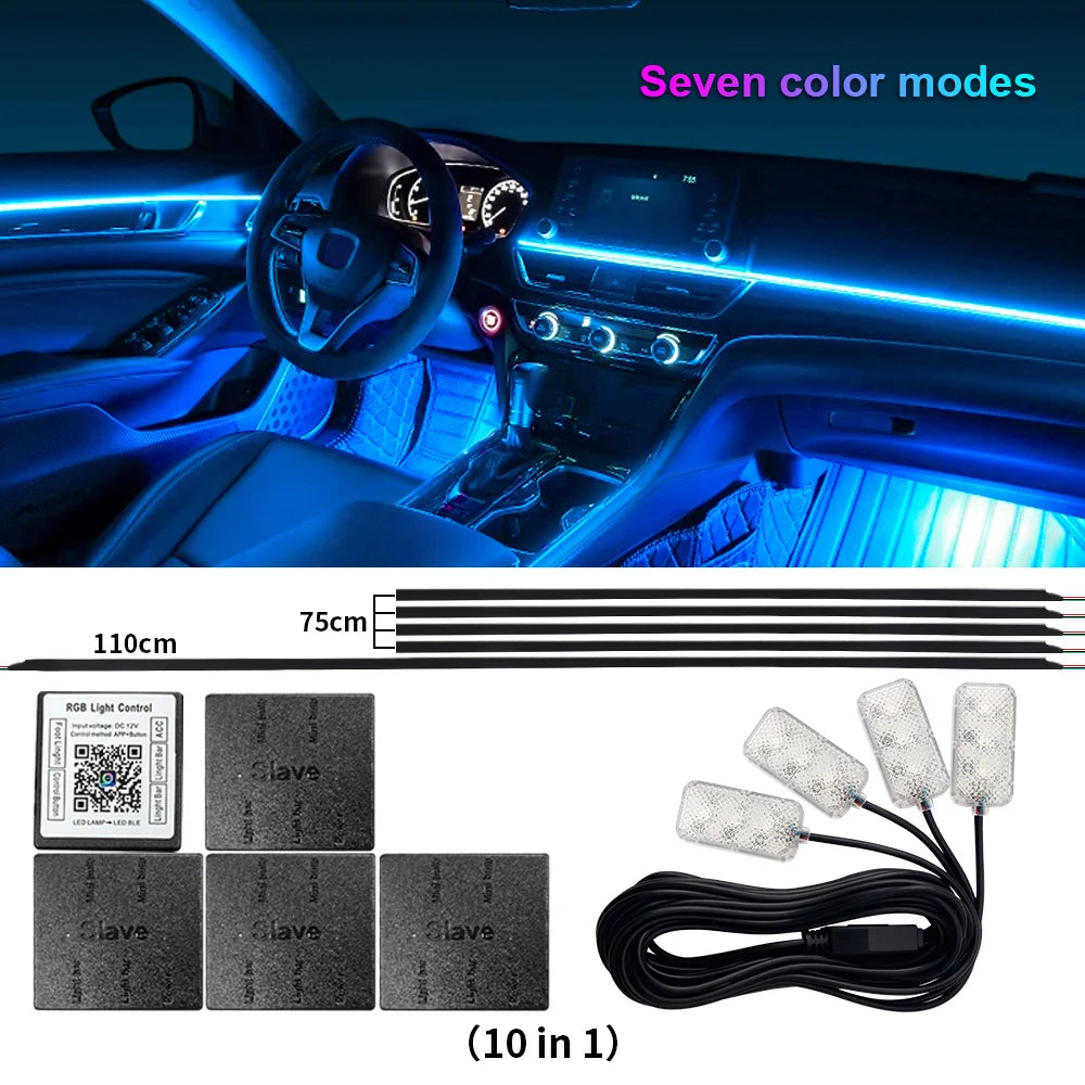 Dual-Zone RGB Car Ambient Light Kit – App-Controlled Symphony Streamer Interior LED Lighting (6-18 in 1)