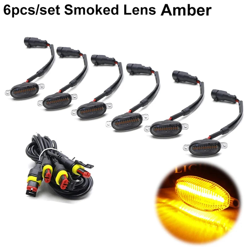 Smoked Lens Side Marker Light Covers – Amber & White (3–6 Piece Set)