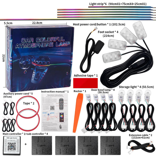 Dual-Zone RGB Car Ambient Light Kit – App-Controlled Symphony Streamer Interior LED Lighting (6-18 in 1)