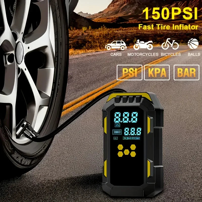 12V Durable 2-in-1 Car Jump Starter & Tire Air Compressor - 150PSI, -40°C-80°C Low-Temp Operation, USB Port for Phones