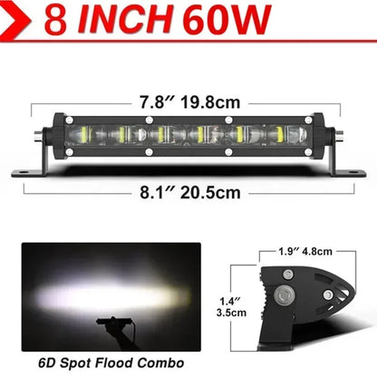 6D LED Light Bar – High-Intensity Off-Road Driving Light (Multiple Sizes & Sets)