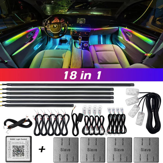 Dual-Zone RGB Car Ambient Light Kit – App-Controlled Symphony Streamer Interior LED Lighting (6-18 in 1)