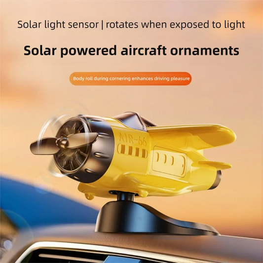 Solar Airplane Car Ornament – 360° Rotating Aircraft Dashboard Decor (Center Console Accessory)