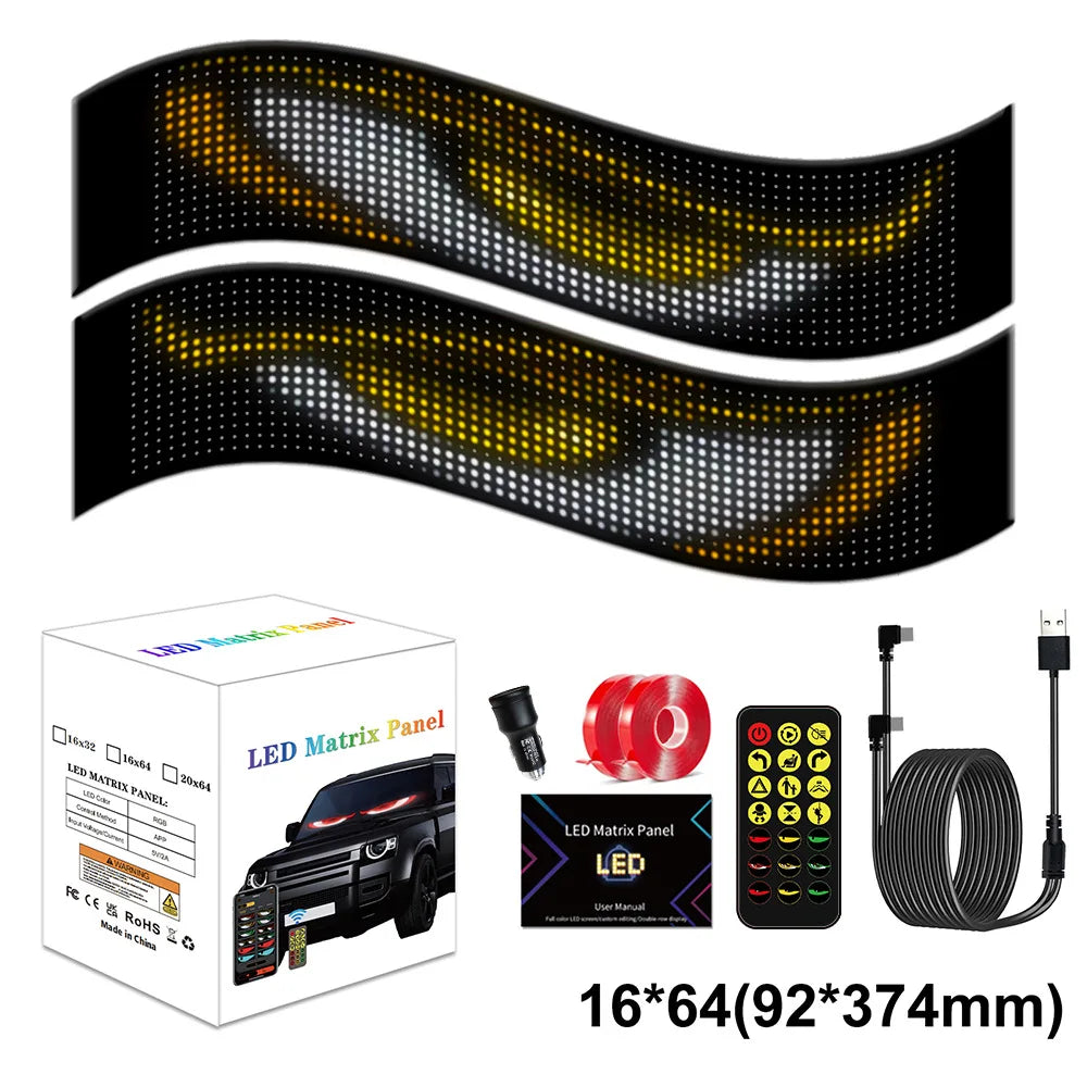 App-Controlled LED Scrolling Display Sign – Programmable Devil Eyes & Custom Text USB Light for Car & Truck