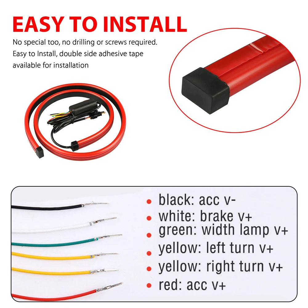 Car Rear LED Brake Light Strip – Stop, Turn Signal & Running Light Bar (50cm / 90cm, Single or Multi-Mode)