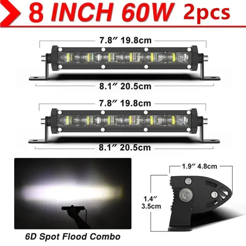 6D LED Light Bar – High-Intensity Off-Road Driving Light (Multiple Sizes & Sets)