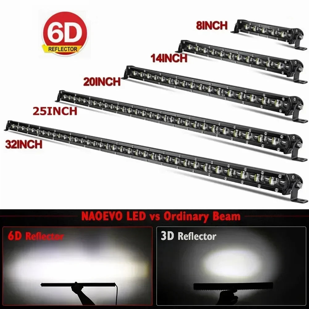 6D LED Light Bar – High-Intensity Off-Road Driving Light (Multiple Sizes & Sets)