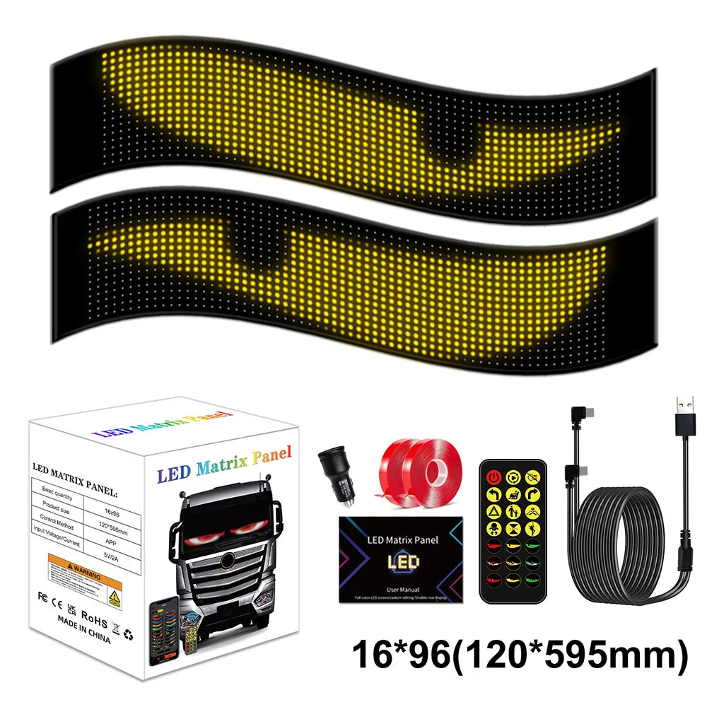 App-Controlled LED Scrolling Display Sign – Programmable Devil Eyes & Custom Text USB Light for Car & Truck