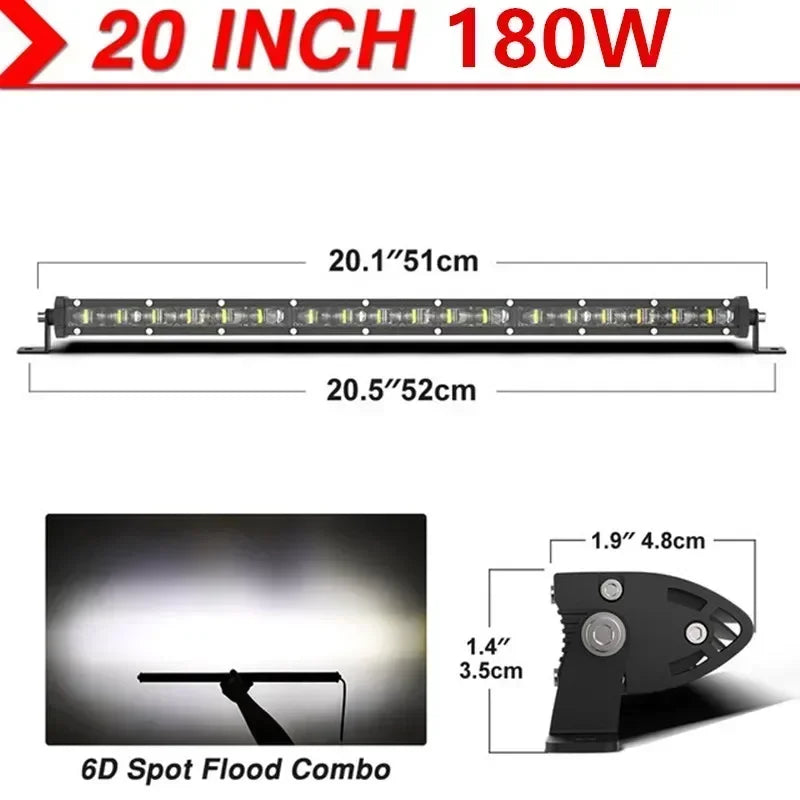 6D LED Light Bar – High-Intensity Off-Road Driving Light (Multiple Sizes & Sets)