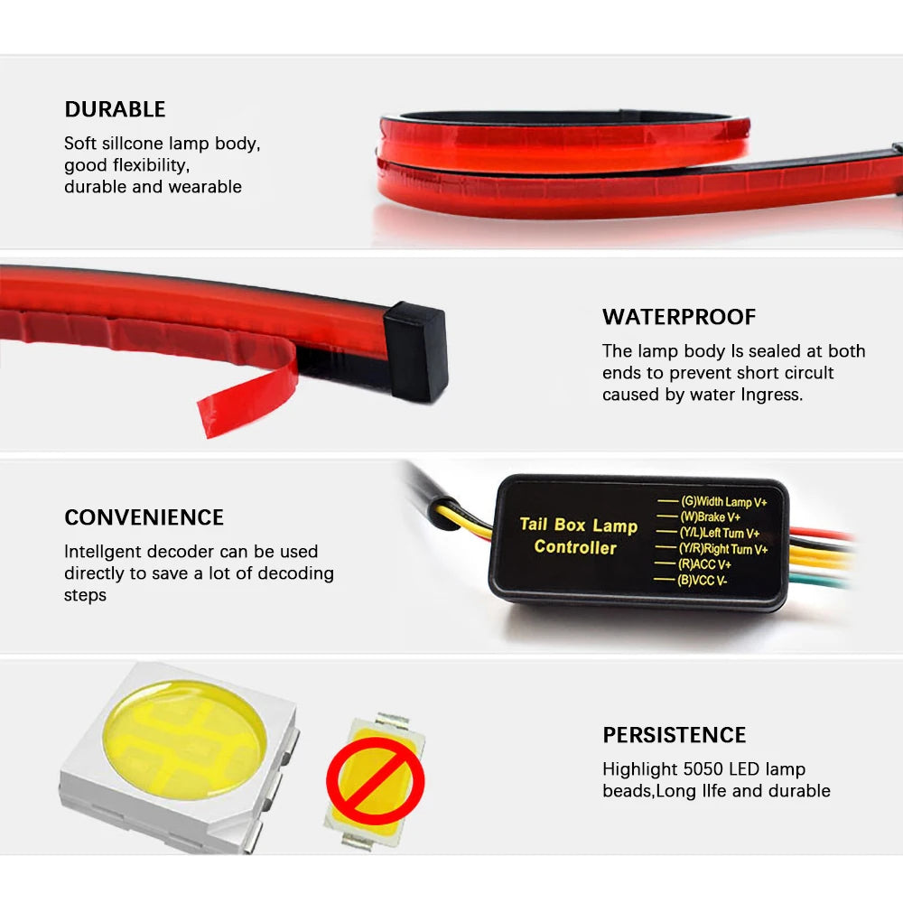 Car Rear LED Brake Light Strip – Stop, Turn Signal & Running Light Bar (50cm / 90cm, Single or Multi-Mode)