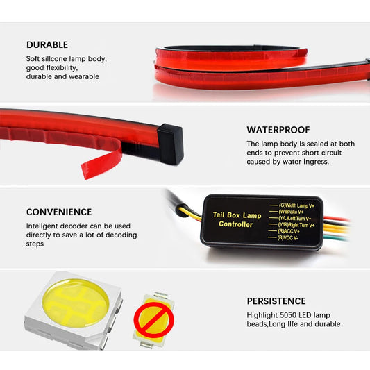 Car Rear LED Brake Light Strip – Stop, Turn Signal & Running Light Bar (50cm / 90cm, Single or Multi-Mode)
